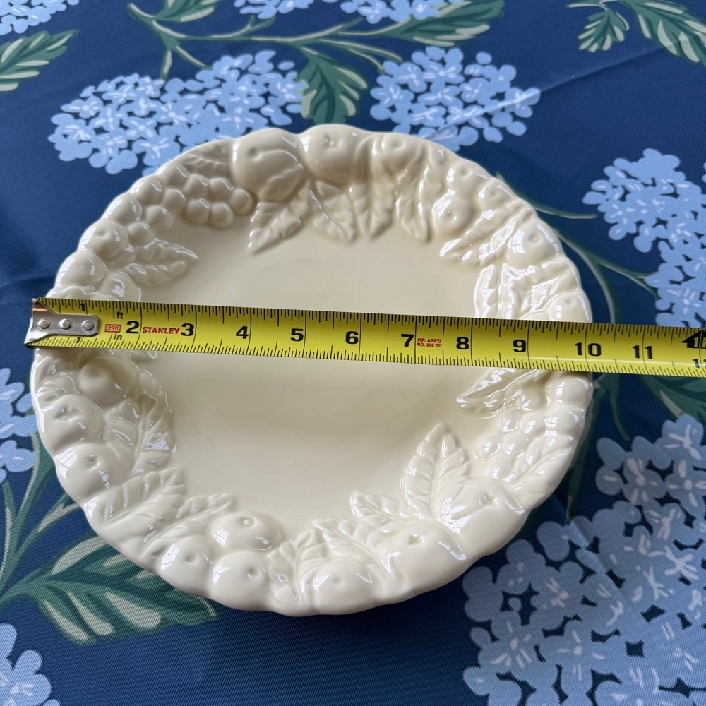 Claire Burke Ceramic Fruit Embossed Serving Bowl Cream Scalloped 10.5 Inch - Picture 5 of 6